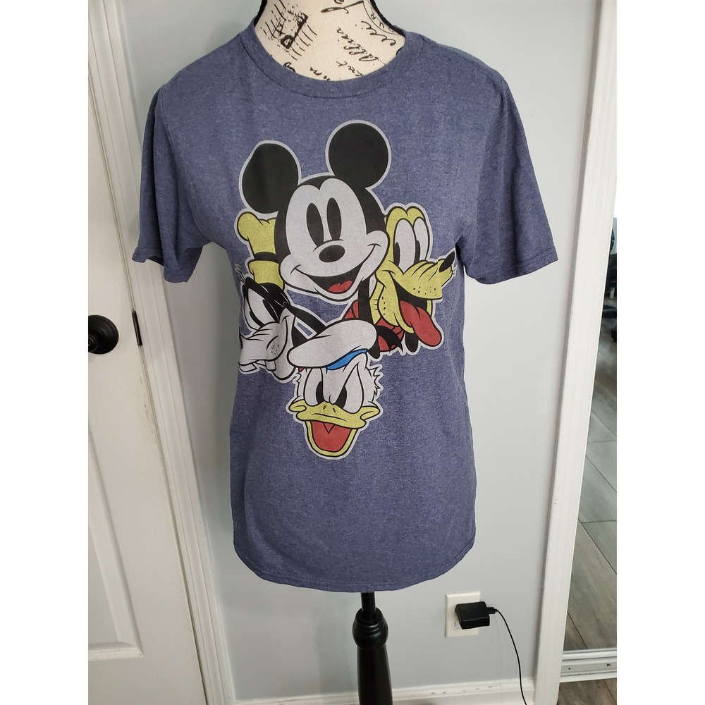 Disney Mickey Mouse Donald Duck Goofy Pluto Blue Heather Graphic Tee Kids XL